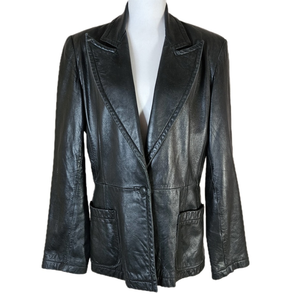 Trilogy Rampage Vintage Leather Jacket Womens Medium Black 90s Goth Cyber Grunge